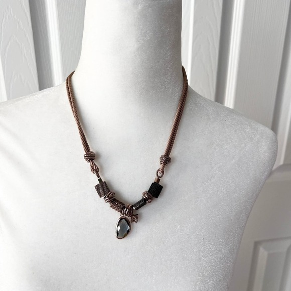 unknown Jewelry - Unique mixed media off center jewel rope knot adjustable necklace